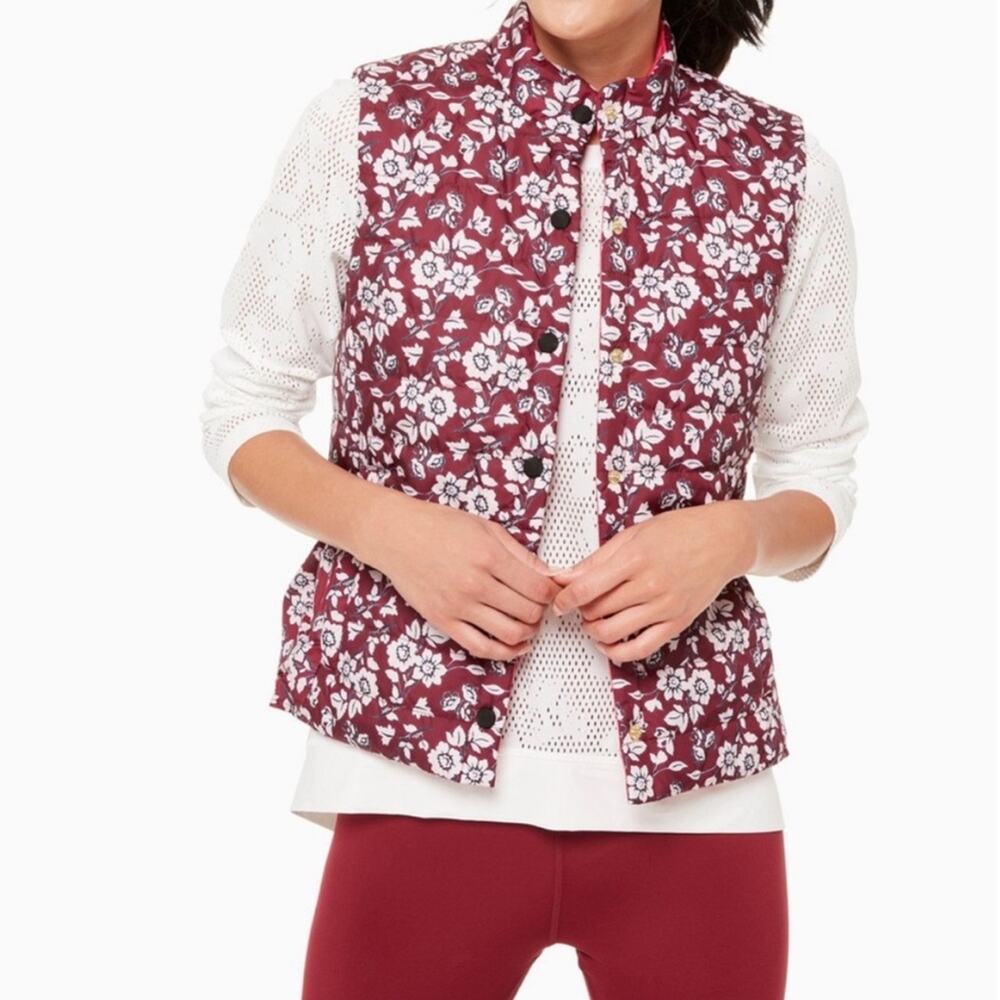 Kate Spade So Foxy Reversible Quilted Snap Front Vest Floral NWT Women's Size XL